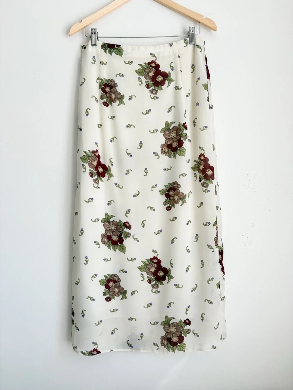 Vintage AGMIR Ivory Floral Maxi Skirt - Handcrafted in Poland - Size M (EU 40) - Picture 1 of 9